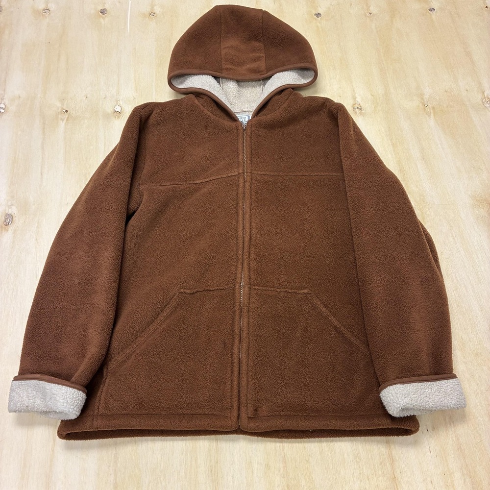 Jennifer Moore Jacket Womens Med Brown Fleece Hooded Full Zip Sherpa Lined Warm